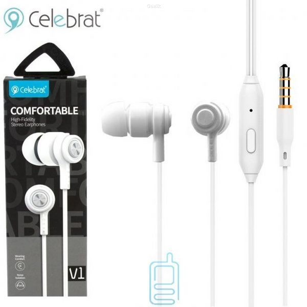 Навушники дротові Celebrat Comfortable 3.5 мм (mini-Jack) White (V1)