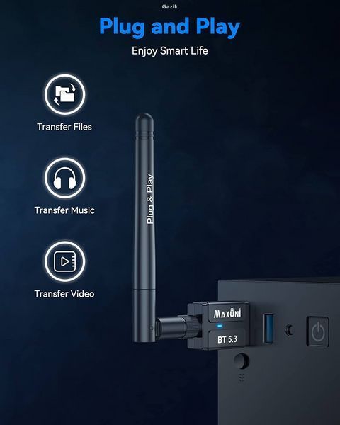 Адаптер Maxuni USB Bluetooth Dongle 5.3 EDR для ноутбука, ПК