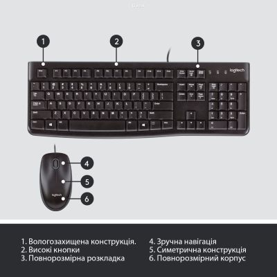 Комплект дротовий Logitech MK120 USB UA Black (920-002563) KM014 фото