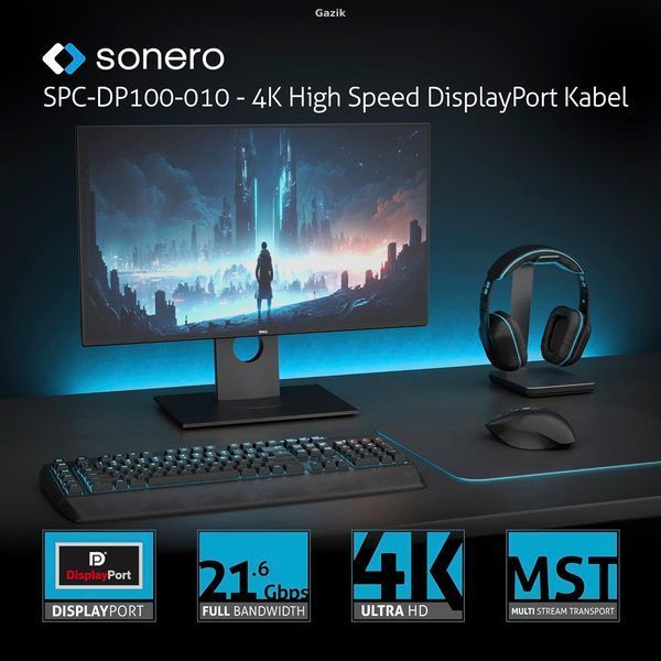 Кабель мультимедійний Sonero 4K DisplayPort to DisplayPort 1 м Gray