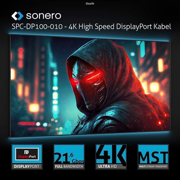 Кабель мультимедійний Sonero 4K DisplayPort to DisplayPort 1 м Gray