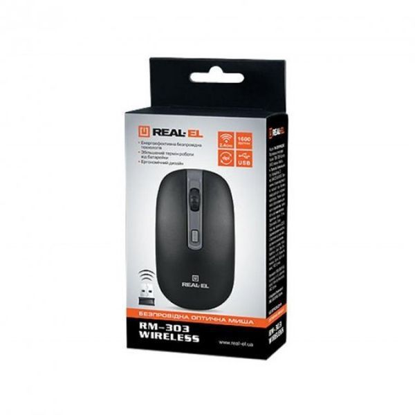 Миша бездротова Real-EL RM303 Wireless 2.4GHz Black/Grey RM303WI фото