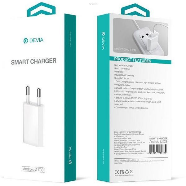 Мережевий зарядний пристрій Devia USB 1 A White (C1108)