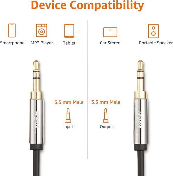 Кабель мультимедійний Amazon Basics Aux to Aux 3,5mm Jack 1,2 м Amazon Чорний (OpenBox)