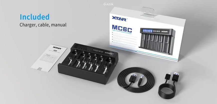 Зарядний пристрій XTAR MC6C Li-ion 6-канальний USB-C &ndash; інтелектуальна зарядка для акумуляторів 18650, 21700, 26650