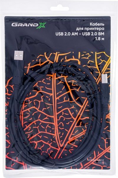 Кабель для принтера USB AM-BM Grand-X 1,8м Black (PR-18)