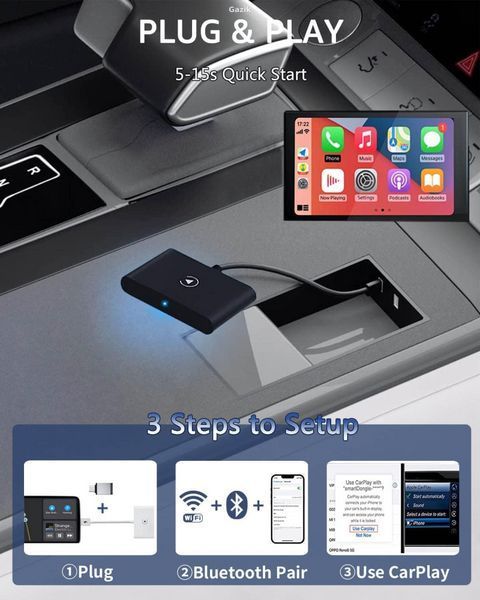 Бездротовий адаптер CarPlay для iPhone, чорний (без коробки)