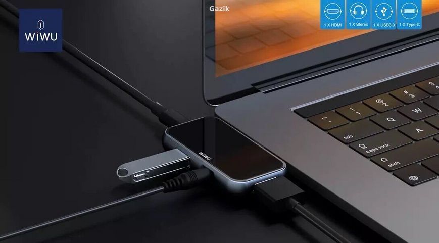 Type-C хаб Wiwu 4 in 1 Black/Silver (T5 Pro)