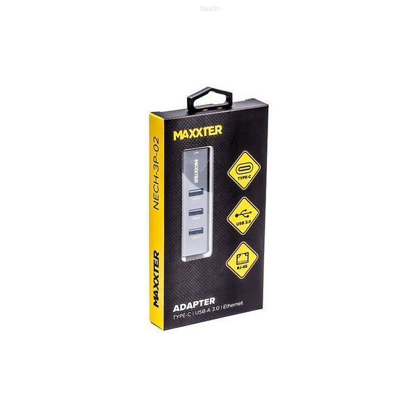 Type-C хаб Maxxter TYPE-C TO GIGABIT ETHERNET, 3 PORTS USB 3.0 (NECH-3P-02)