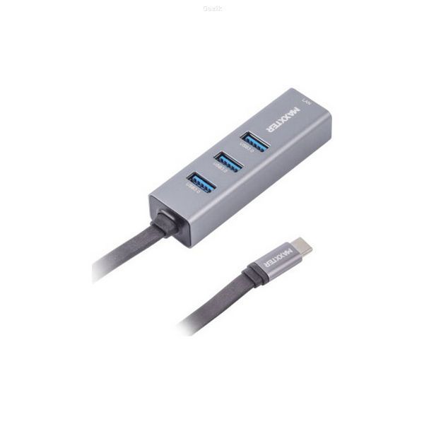 Type-C хаб Maxxter TYPE-C TO GIGABIT ETHERNET, 3 PORTS USB 3.0 (NECH-3P-02)