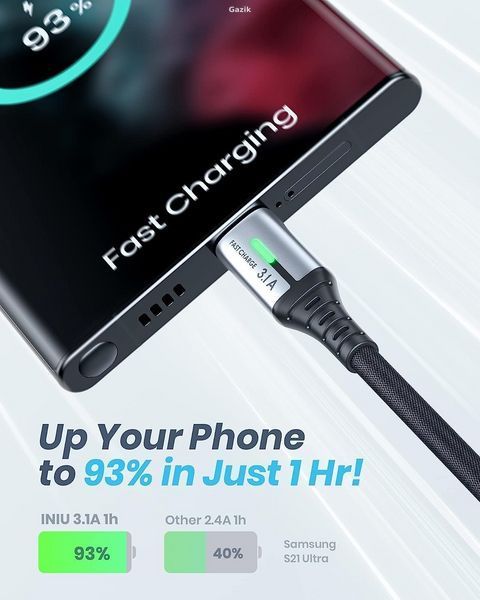 Кабель INIU USB to USB Type-C 0,5 м Чорний (OpenBox)