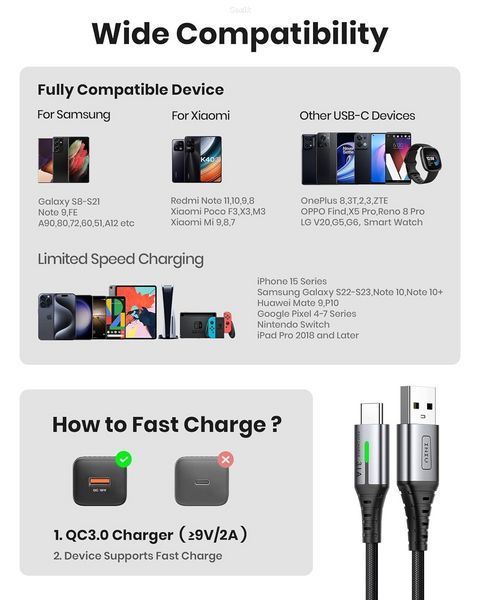 Кабель INIU USB to USB Type-C 0,5 м Чорний (OpenBox)