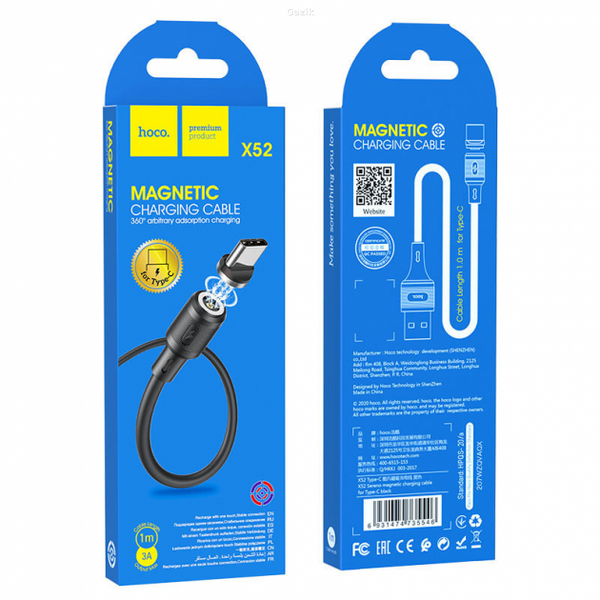 Магнітний кабель Hoco USB to USB Type-C 1 м Чорний (X52)