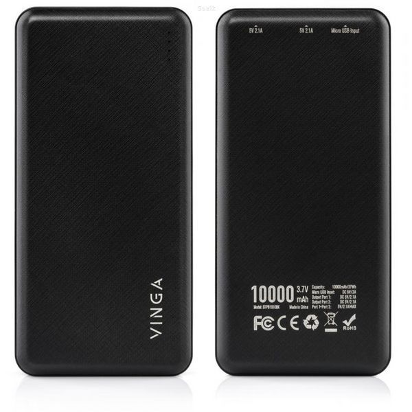Портативний акумулятор універсальний Vinga 10000 mAh Black